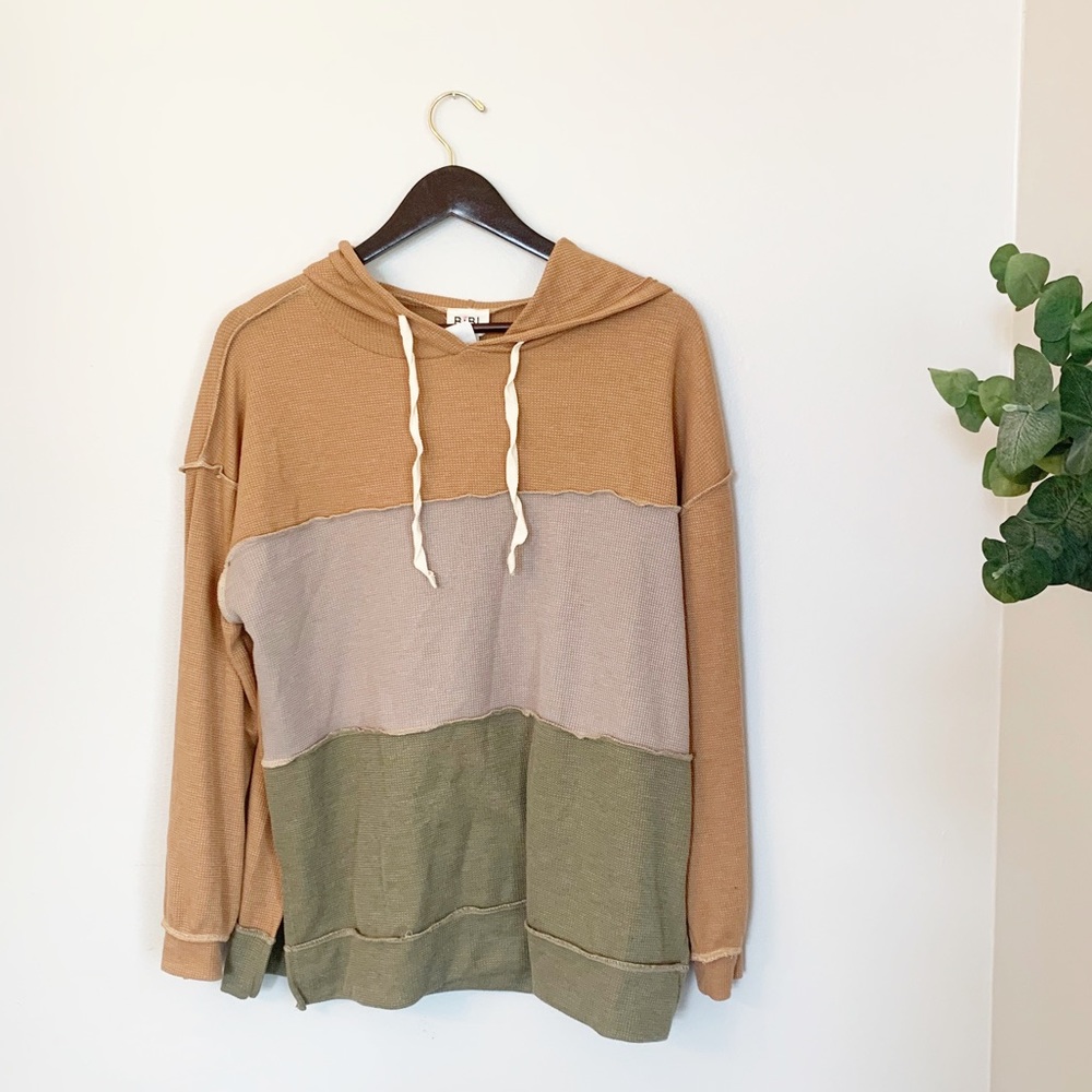 BiBi brown and green colorblock hoodie